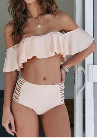 Solid Layered Hollow Out Bikini Set without Necklace