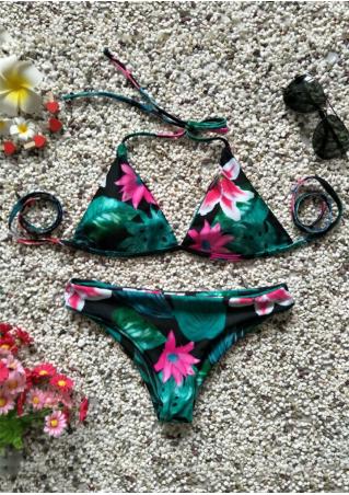 Floral Triangle Halter Bikini Set