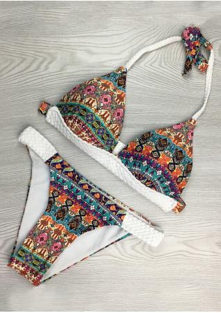 Ethnic Halter Knitted Bikini Set