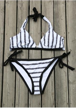 Striped Halter String Bikini Set