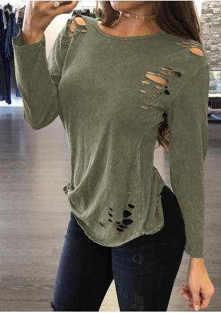 Solid Hollow Out Long Sleeve Blouse