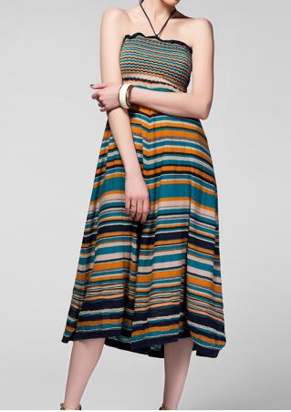 PETITE Multicolor Striped Halter Flouncing Dress
