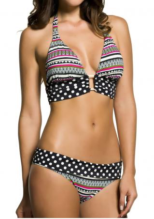 Geometric Polka Dot Halter Bikini Set