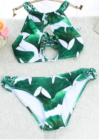 Ginkgo Leaf Hollow out Strappy Bikini Set