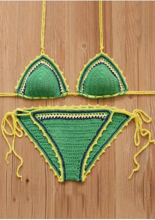 Solid Halter String Knitted Bikini Set