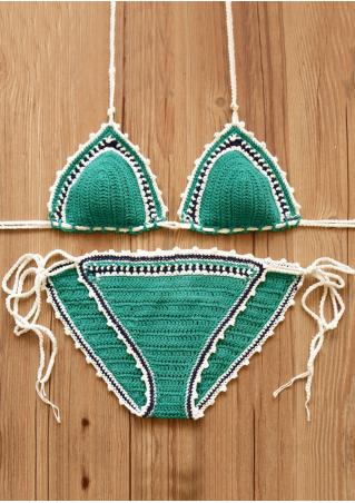 Solid Halter String Knitted Sexy Bikini Set