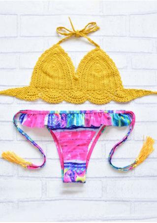 Tassel String Layered Flouncing Knitted Bikini Set