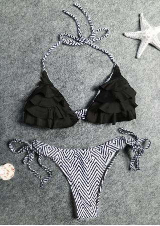 Zigzag Layered String Halter Bikini Set