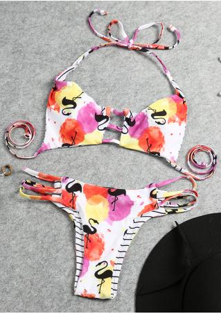Printed Hollow out Halter Bikini Set