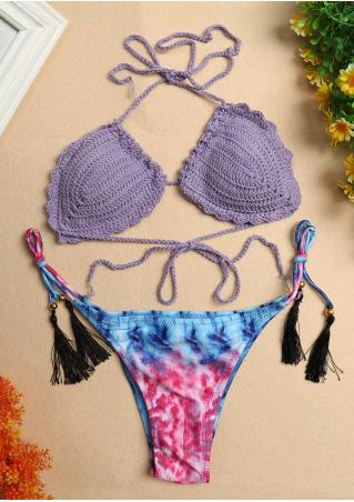 Tassel Halter String Knitted Bikini Set