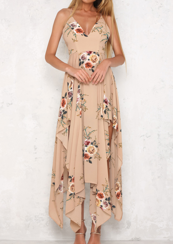 Floral Asymmetric Maxi Dress - Fairyseason