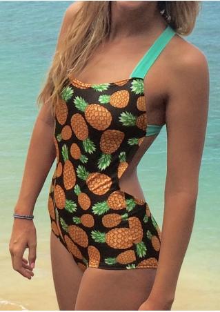 Pineapple Contrast Strappy Swimsuit