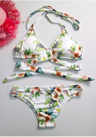 Leaf Floral Cross Sexy Bikini Set
