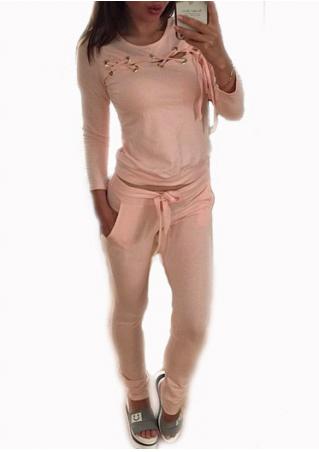 Solid Lace Up T-Shirt and Pants Set