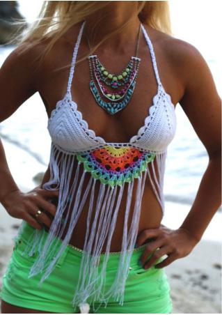 Knitted Tassel Bikini Top without Necklace