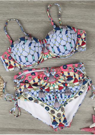 Printed Lace Up Bikini Set