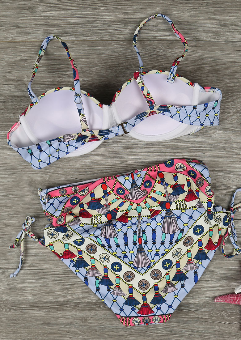 Printed Lace Up Bikini Set Fairyseason