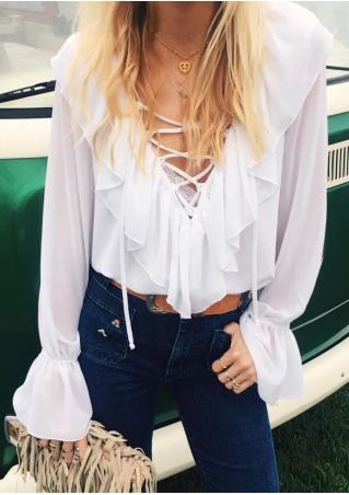 Lace Up Flouncing Blouse without Necklace