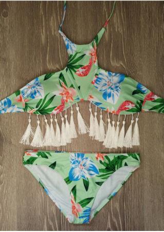 Floral Tassel Halter Bikini Set