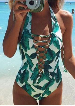 Lace Up Leaves Swimsuit
