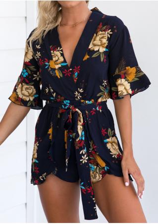 Floral Wrap Romper without Necklace