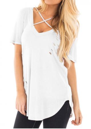 Solid Cross Hole Blouse