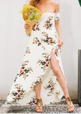 Floral Off Shoulder Slit Maxi Dress