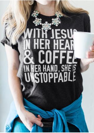 With Jesus In Her Heart & Coffee T-Shirt without Necklace