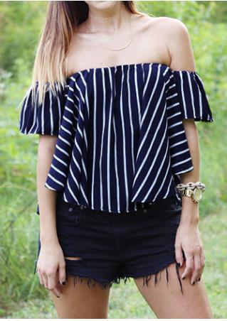 Striped Off Shoulder Blouse without Necklace
