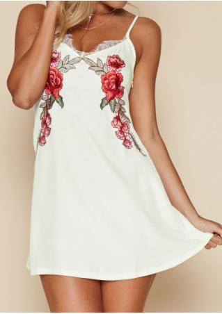 Floral Embroidery Lace Mini Dress without Necklace
