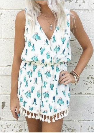 Cactus Tassel Backless Romper without Necklace