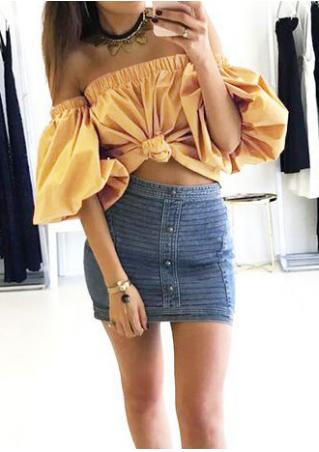 Solid Off Shoulder Lantern Sleeve Blouse without Necklace