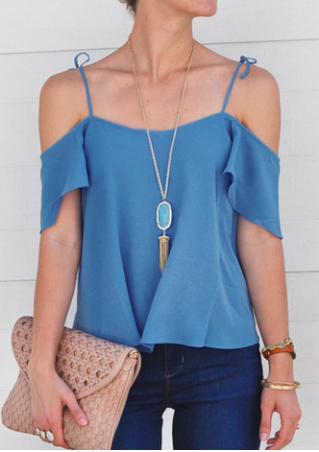 Solid Cold Shoulder Blouse without Necklace