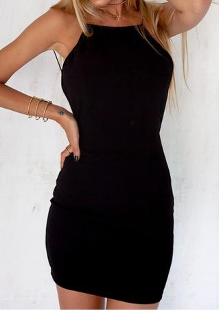 Solid Backless Bodycon Mini Dress without Necklace