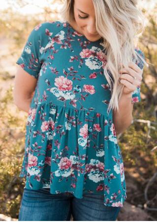 Floral Ruffled Lace Up Blouse