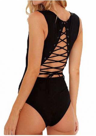 Solid Lace Up Swimsuit