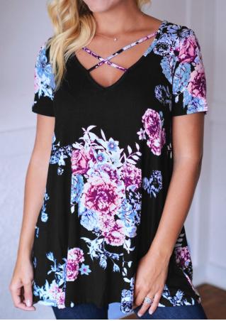 Floral Criss-Cross Blouse without Necklace