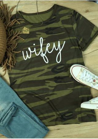 Wifey Camouflage Printed T-Shirt