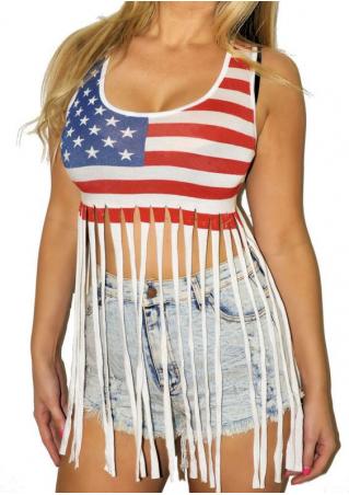 American Flag Tassel Crop Top