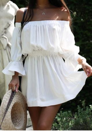 Solid Off Shoulder Ruffled Mini Dress without Necklace