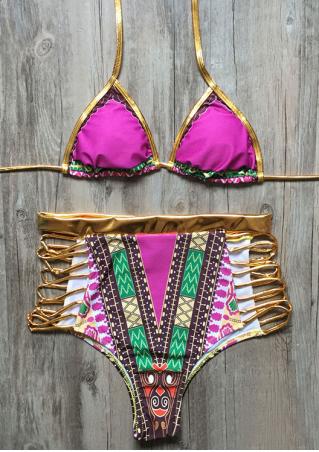 Printed Strappy High Waist Bikini Set