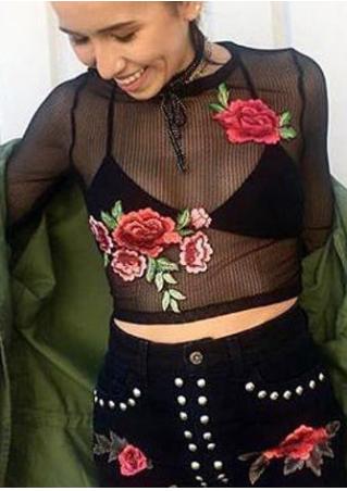 Embroidery Mesh See-Through Crop Top without Necklace