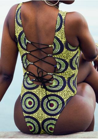 Lace Up Printed Swimsuit without Necklace