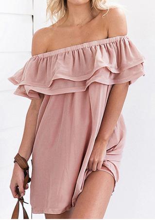 Solid Off Shoulder Layered Mini Dress without Necklace