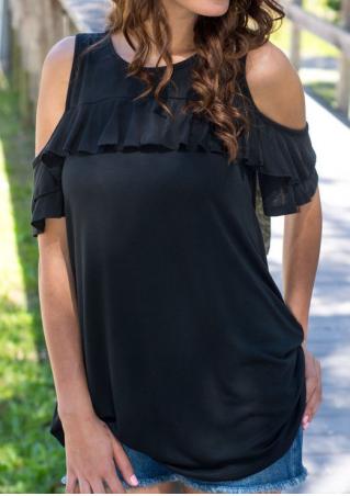 Solid Frill Cold Shoulder Ruffled Blouse