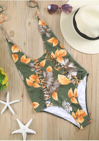 Floral Halter Hollow Out Swimsuit