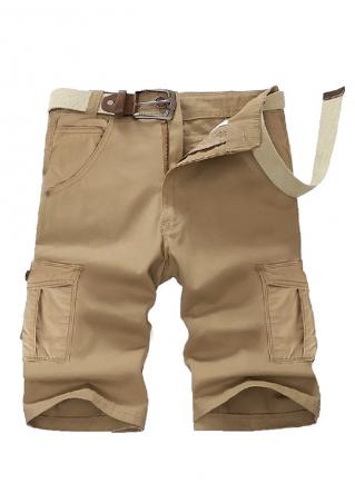Solid Pocket Cargo Shorts without Belt