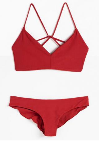 Solid Hollow Out Bikini Set