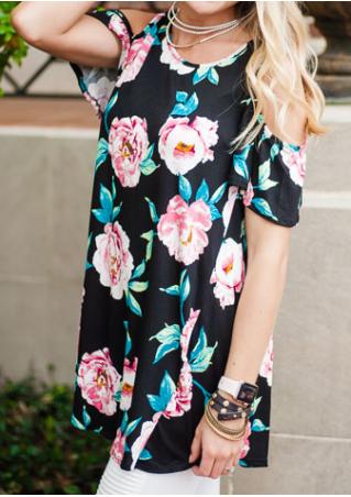 Floral Cold Shoulder Blouse without Necklace