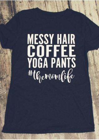 Messy Hair Coffee Yoga Pants T-Shirt